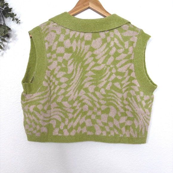 For Love Lemons Simone Green tan Houndstooth Knit Sweater Vest Size 1X - Picture 3 of 8